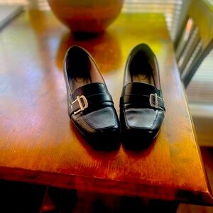 Black Loafers with Buckle Detail